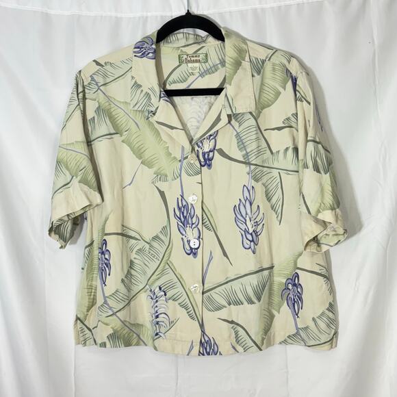 Tommy Bahama 100% Silk Tropical Banana Leaf Floral ButtonUp Blouse Large - Picture 1 of 4